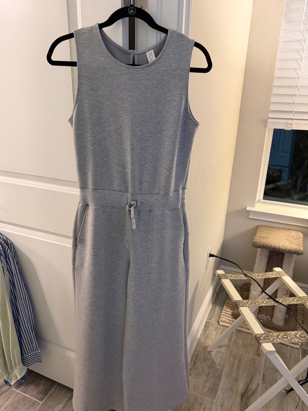 Spanx Air Essentials Sleeveless Gray Drawstring Waist Jumpsuit